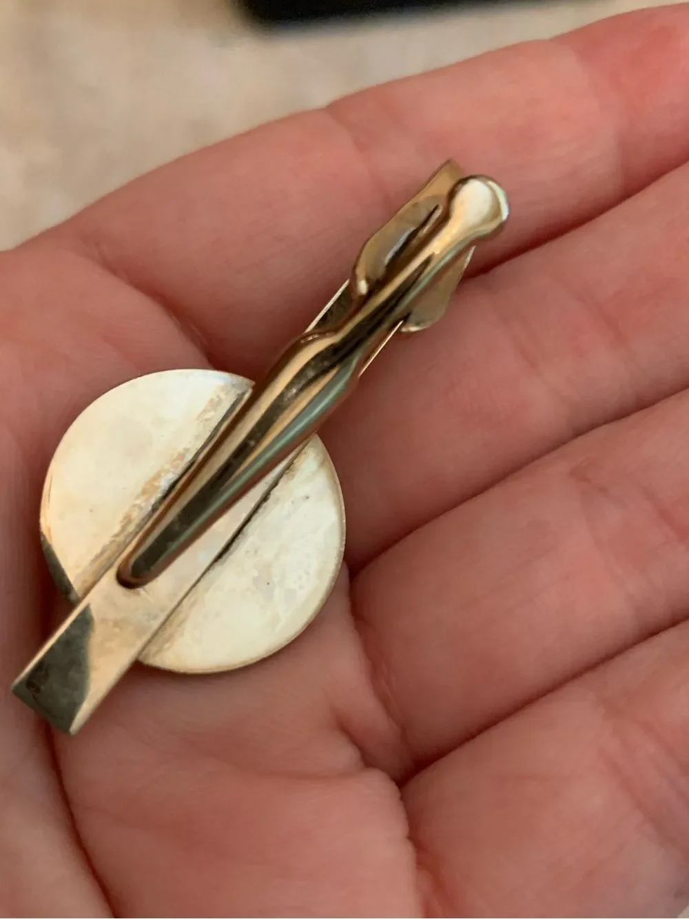 Vintage Gold Tie Clip with Blue and Green Golfer Medallion